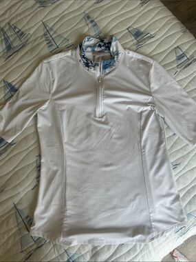 White Quarter-Zip Tommy Bahama Golf Polo with Blue Floral Trim